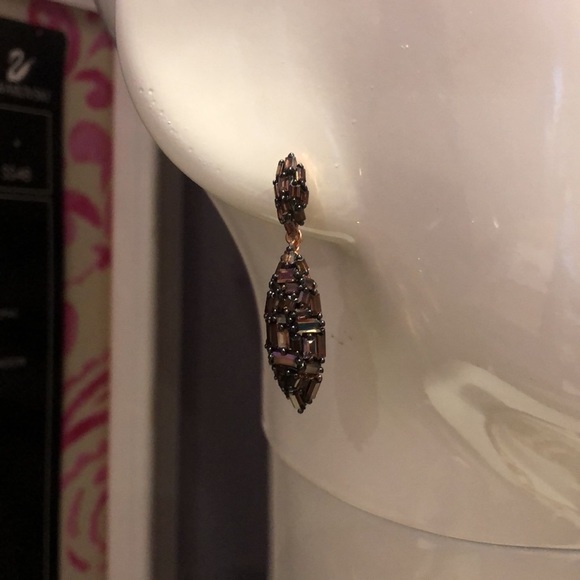 Smoky Topaz Cubic Zirconia Bagguette Marquise Drop Earring-Boutique - Picture 7 of 8